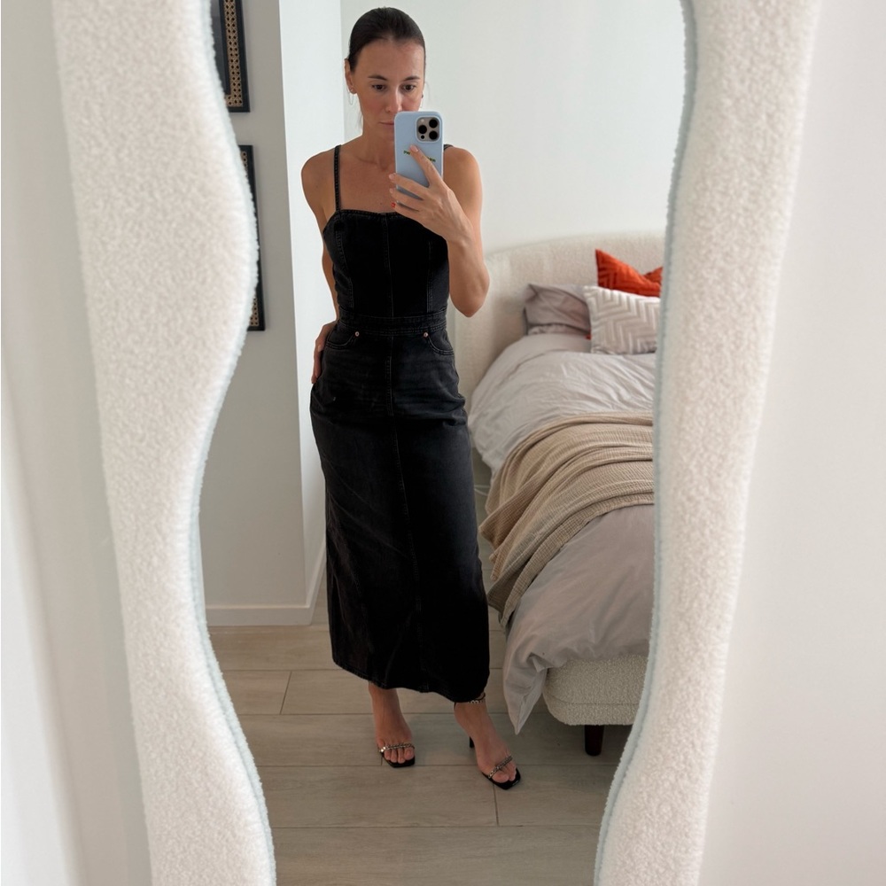 Black Denim Corset Maxi Dress. New. Size xs